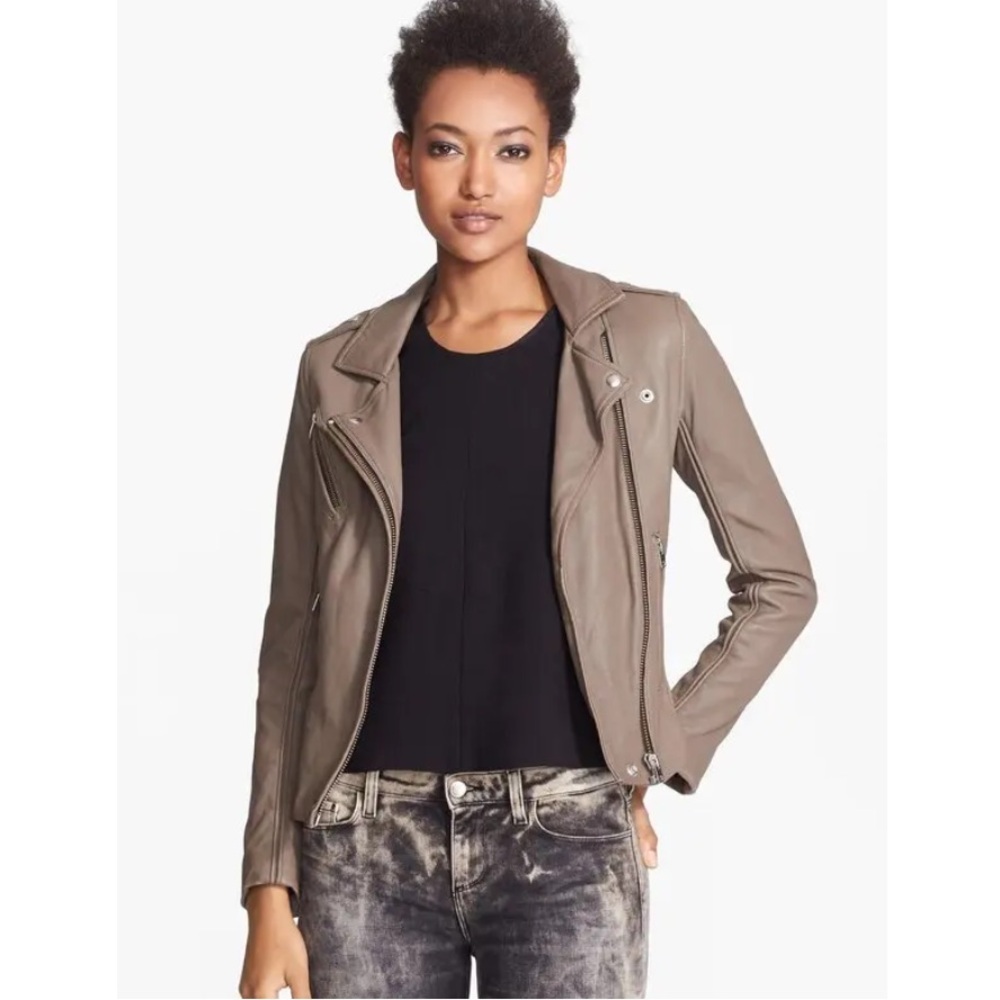 IRO Paris Vikaspe Taupe Leather Moto Jacket
